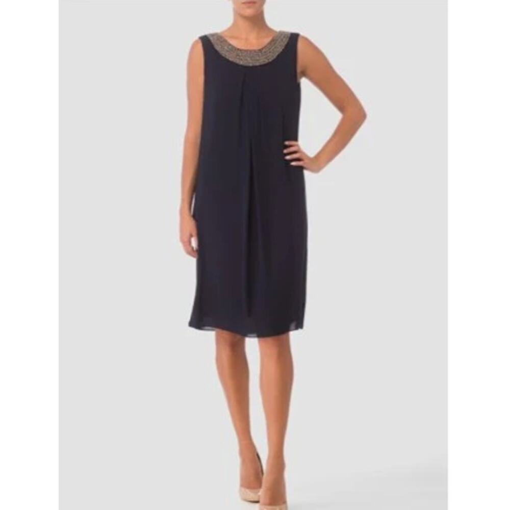 Joseph‎ Ribkoff Beaded Collar Black Shift Dress Womens Size 6